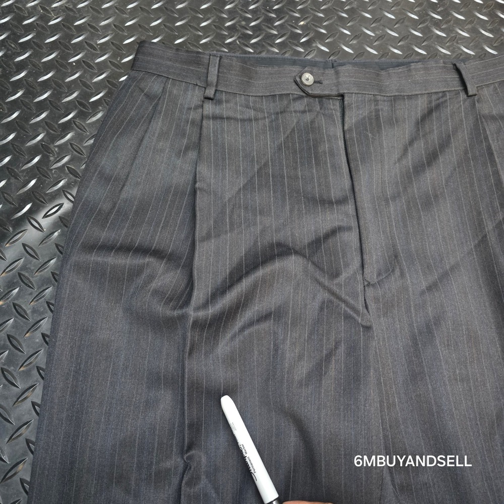 Pronto Uomo Couture Mens 41 Wool Pinstripe Pleated Cuffed Dress Pants Gray - Picture 9 of 15